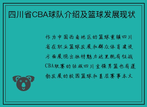 四川省CBA球队介绍及篮球发展现状