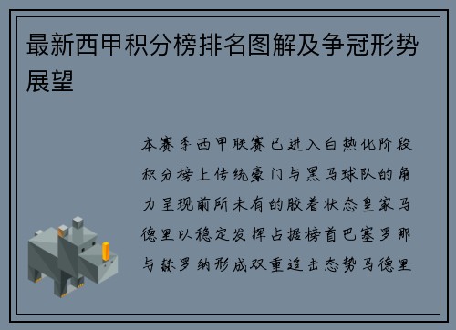 最新西甲积分榜排名图解及争冠形势展望