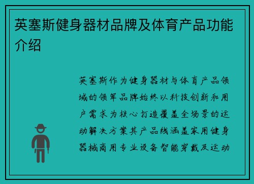 英塞斯健身器材品牌及体育产品功能介绍